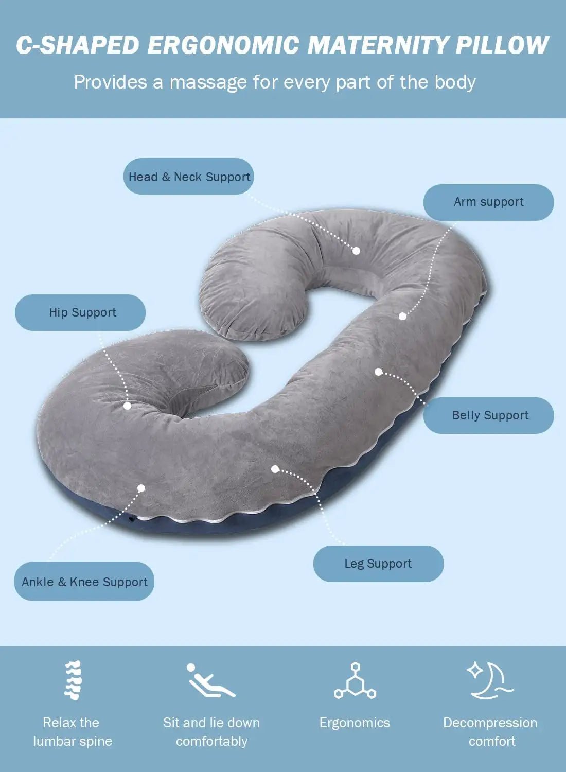 Ultimate Comfort C - Shaped Pregnancy Body Pillow - Iquality